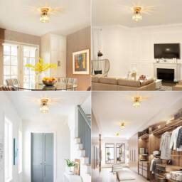 Goeco Crystal Ceiling Light Gold Chandelier for Hallway Living Room Kitchen - thumbnail 4