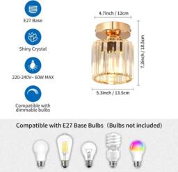 Goeco Crystal Ceiling Light Gold Chandelier for Hallway Living Room Kitchen - thumbnail 3