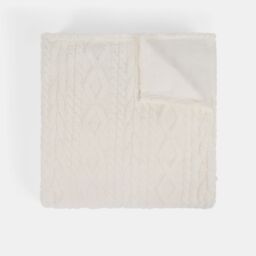 OHS Cable Knit Design Fleece Throw Ultra Soft Fluffy Blanket for Family in Cream - Size: 230 cm x 270 cm - thumbnail 4