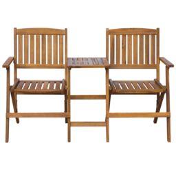 Berkfield Home Folding Garden Bench with Tea Table 140 cm Solid Acacia Wood in Brown - thumbnail 2