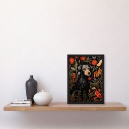 "Artery8 Black Irish Terrier Dog On Elegant Floral Backdrop William Morris Style Pattern Artwork Art Print Framed Poster Wall Decor - Size: W12"" x H16""" - thumbnail 4