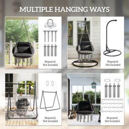 OUTSUNNY Hammock Chair, Boho Hanging Swing Chair with Cushion, Dark Grey - thumbnail 7