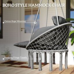 OUTSUNNY Hammock Chair, Boho Hanging Swing Chair with Cushion, Dark Grey - thumbnail 5