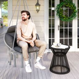 OUTSUNNY Hammock Chair, Boho Hanging Swing Chair with Cushion, Dark Grey - thumbnail 8