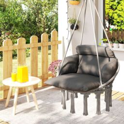 OUTSUNNY Hammock Chair, Boho Hanging Swing Chair with Cushion, Dark Grey - thumbnail 9