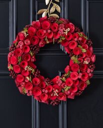 Dibor Extra Large Red Rose Festive Xmas Front Door Christmas Wreath 42cm