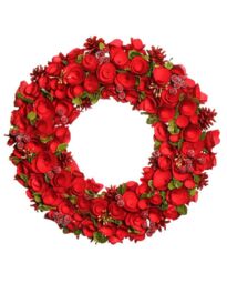 Dibor Extra Large Red Rose Festive Xmas Front Door Christmas Wreath 42cm - thumbnail 2