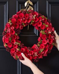 Dibor Extra Large Red Rose Festive Xmas Front Door Christmas Wreath 42cm - thumbnail 3