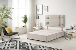 Somnior Flexby Plush Fabric Divan Bed with Orthopeadic Sprung Memory Foam Mattress & Headboard in Stone - Size: Super King - thumbnail 3