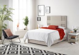 Somnior Flexby Plush Fabric Divan Bed with Orthopeadic Sprung Memory Foam Mattress & Headboard in Stone - Size: Super King - thumbnail 2