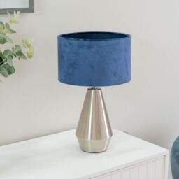 ValueLights Jax Brushed Chrome Dimmable Touch Table Lamp with Velvet Drum Shade in Silver - thumbnail 3