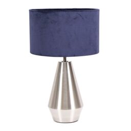 ValueLights Jax Brushed Chrome Dimmable Touch Table Lamp with Velvet Drum Shade in Silver - thumbnail 2