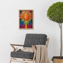 Artery8 Multicoloured Sun Rainbow Spiritual Artwork Framed Wall Art Print A4 in Light Oak - thumbnail 2