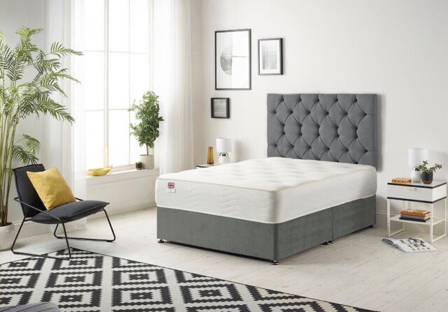 Somnior Premier Divan Bed with 24Cm Deep Mattress & Headboard In Plush Fabric in Light Grey - Size: Small Single - image 1