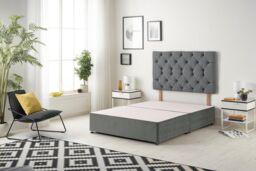 Somnior Premier Divan Bed with 24Cm Deep Mattress & Headboard In Plush Fabric in Light Grey - Size: Small Single - thumbnail 3