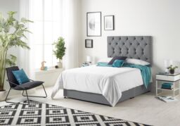 Somnior Premier Divan Bed with 24Cm Deep Mattress & Headboard In Plush Fabric in Light Grey - Size: Small Single - thumbnail 2
