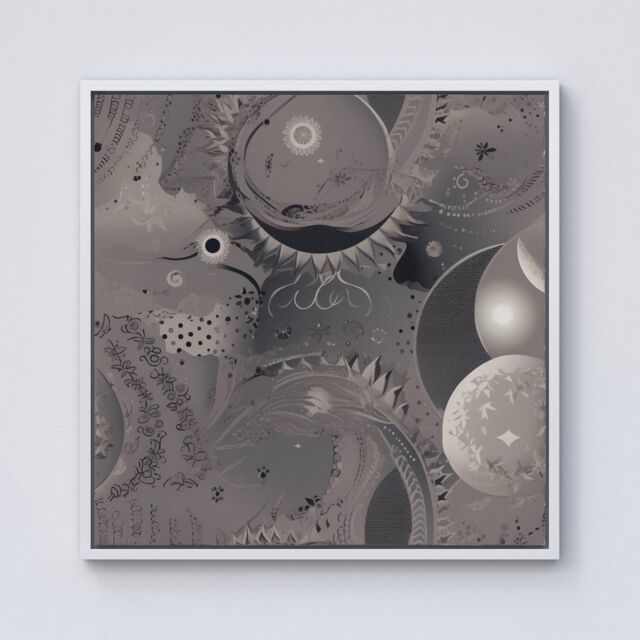 Warren Reed - Designer Abstract Moon Shapes Framed Canvas in Off-White - Size: w40 inch x h40 inch - image 1