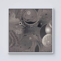 Warren Reed - Designer Abstract Moon Shapes Framed Canvas in Off-White - Size: w40 inch x h40 inch - thumbnail 1