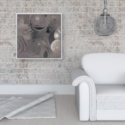 Warren Reed - Designer Abstract Moon Shapes Framed Canvas in Off-White - Size: w40 inch x h40 inch - thumbnail 2
