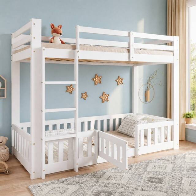 STILVORA Bed Frame 3ft Single with storage white & natural - Size: Junior - image 1