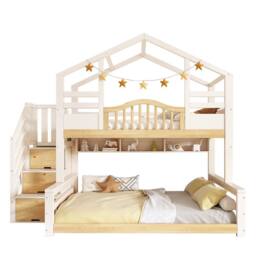 STILVORA Bed Frame 3ft Single with storage white & natural - Size: Junior - thumbnail 6