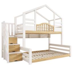 STILVORA Bed Frame 3ft Single with storage white & natural - Size: Junior - thumbnail 5
