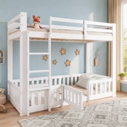 STILVORA Bed Frame 3ft Single with storage white & natural - Size: Junior