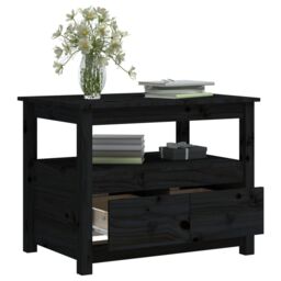 Berkfield Home Coffee Table Black 71x49x55 cm Solid Wood Pine - Size: 71 x 49 x 55 cm - thumbnail 6
