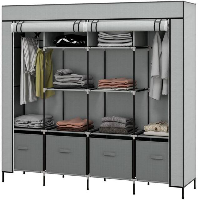 KORVIXA Fabric Wardrobe w/ 12 Shelves 2 Hanging Rails in Grey - Size: 800mm - image 1