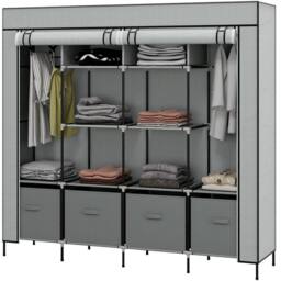 KORVIXA Fabric Wardrobe w/ 12 Shelves 2 Hanging Rails in Grey - Size: 800mm - thumbnail 1