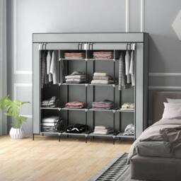 KORVIXA Fabric Wardrobe w/ 12 Shelves 2 Hanging Rails in Grey - Size: 800mm - thumbnail 5