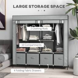 KORVIXA Fabric Wardrobe w/ 12 Shelves 2 Hanging Rails in Grey - Size: 800mm - thumbnail 3