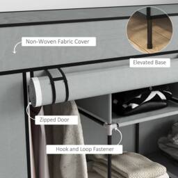 KORVIXA Fabric Wardrobe w/ 12 Shelves 2 Hanging Rails in Grey - Size: 800mm - thumbnail 4