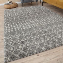THE RUGS Moroccan Soft High Pile Shaggy Tribal Rugs & Runners Living Room in Grey - Size: 180 cm x 270 cm
