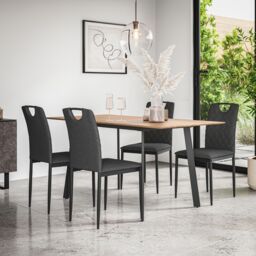 More4Homes Haydon Extending Dining Table & Chairs - Oak Effect Table Top w Black Legs + Monza Linen Dining Chair Set Of 4 in Charcoal