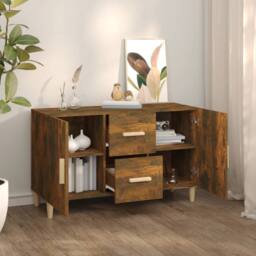 Berkfield Home Sideboard Smoked Oak 100x36x60 cm Engineered Wood in Brown - Size: 100 x 36 x 60 cm - thumbnail 7