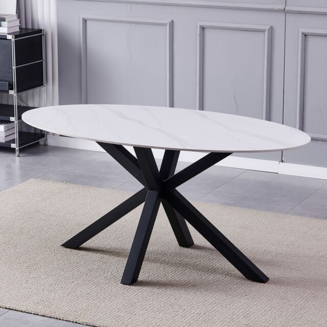Artemis Home Firmo 160cm x 90cm White Stone Oval Dining Table - Size: 160 cm x 90 cm - image 1