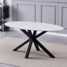Artemis Home Firmo 160cm x 90cm White Stone Oval Dining Table - Size: 160 cm x 90 cm