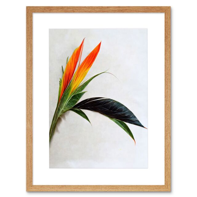 "Artery8 Wall Art Print Tropical Plant Bird of Paradise Flower Botanical Bloom Artwork Framed 9X7 Inch in Beige - Size: W7"" x H9""" - image 1