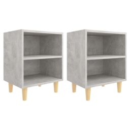 Berkfield Home Bed Cabinets with Solid Wood Leg 2 pcs Concrete Grey 40x30x50cm - Size: 40 x 30 x 50 cm - thumbnail 2