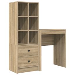 Berkfield Home Desk with Storage Sonoma Oak Engineered Wood in Beige - thumbnail 2