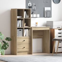 Berkfield Home Desk with Storage Sonoma Oak Engineered Wood in Beige