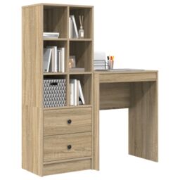 Berkfield Home Desk with Storage Sonoma Oak Engineered Wood in Beige - thumbnail 3