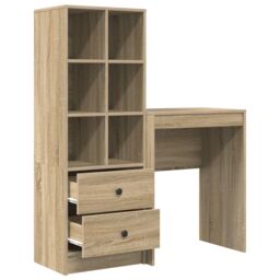 Berkfield Home Desk with Storage Sonoma Oak Engineered Wood in Beige - thumbnail 6