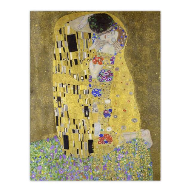 "Artery8 The Kiss Iconic Couple Painting Vintage Wall Art Print Klimt in Gold - Size: W24"" x H32""" - image 1