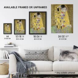 "Artery8 The Kiss Iconic Couple Painting Vintage Wall Art Print Klimt in Gold - Size: W24"" x H32""" - thumbnail 3