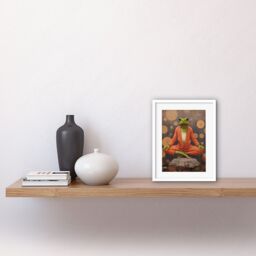Artery8 Wall Art Print The Enlightened Frog Meditation Yogi Conceptual Artwork Green Coral Pink Yoga Mindfulness Artwork Framed 9X7 Inch - thumbnail 2