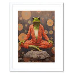 Artery8 Wall Art Print The Enlightened Frog Meditation Yogi Conceptual Artwork Green Coral Pink Yoga Mindfulness Artwork Framed 9X7 Inch - thumbnail 1