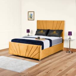 UK Bed Furniture Sunrise Slatted Base Upholstered Bed with 48 Inch Headboard in Mustard - Size: Super King - thumbnail 1