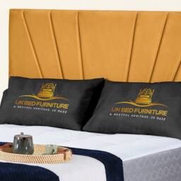 UK Bed Furniture Sunrise Slatted Base Upholstered Bed with 48 Inch Headboard in Mustard - Size: Super King - thumbnail 2